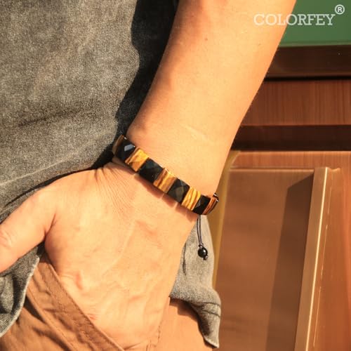 Protection Crystals Beaded Bracelets for Men Mens Bracelet Healing Tiger Eye Black Obsidian Stone Bracelets Unique Gift for Men, Drawstring Crystal Bracelet for Mens Handmade Gift for Him3