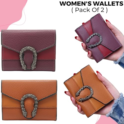 Image of Kraptick Women s Wallet Stylish Compact Purse Clutch with Card & Coin Holder Debit Card Organizer, Travel Wallet & Money Organizer for Women with 8 Card Slots (Purple & Brown) (Combo of 2)