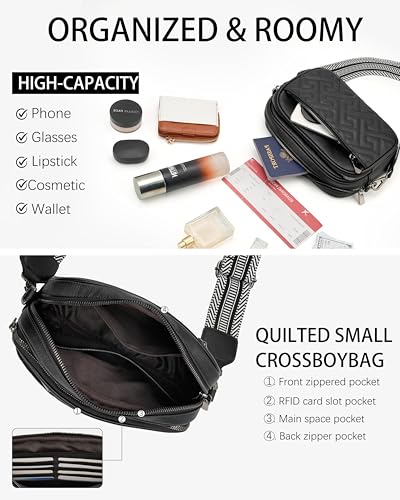 Image of Crossbody Bags for Women,Multi-Pocket Leather Crossbody Purse | RFID Blocking Pockets,Fits iPad,Adjustable Wide Strap,Quilted Exterior,8 Card Slots,Gift Ready