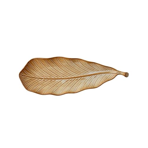 GFHTRELY Dinner Tray 14-inch Retro Leaf-shaped Restaurant Tableware Cooking Sushi Long Plate Sashimi Ceramic Breakfast Dessert Dinner Plate