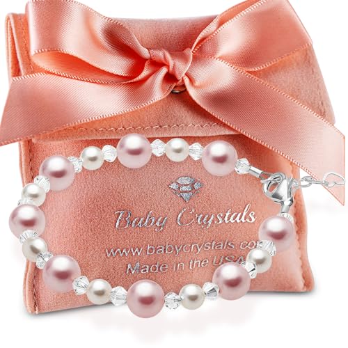 Image of Baby Crystals Sterling Silver Pink Pearl Bracelet for Baby Girls I Newborn, Infant Baby Girl Gifts, Toddler, Teen, Mommy I Birthday Gift I Children's Jewelry I Womens Bracelets for Girls