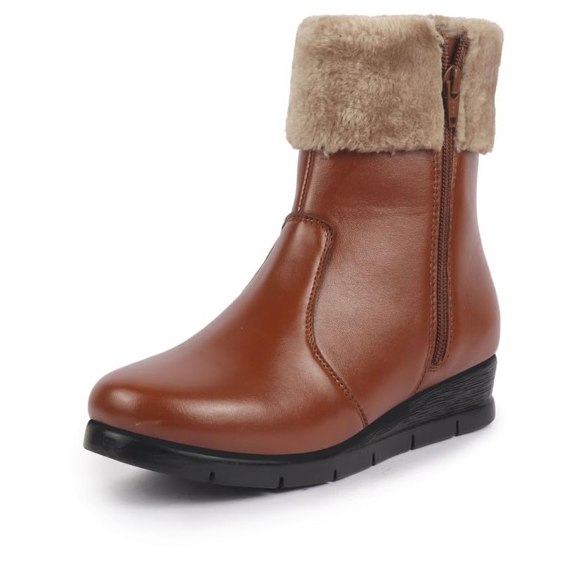 Image of FAUSTO Women High Top Side Zipper Platform Wedge Heel Formal Furr Boot | Winter High Ankle Slip On Boots