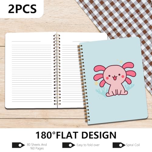 Image of 2 Pcs Axolotl Spiral Notebooks for Work, Axolotl Gifts for Women, A5(8.3x5.8inch) Composition Notebook College Ruled Note Book, Cute Animal Hardcover Notepads Diary Lined Travel Journal for Writing