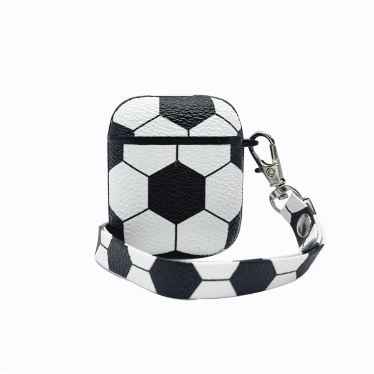 for AirPods Case, AirPods PU Leather Hard Case, Portable Protective Shockproof Earphone Accessories Cover w/Carabiner/Keychain Compatible for Apple AirPods 1/ Airpods 2 Charging Case,Soccer