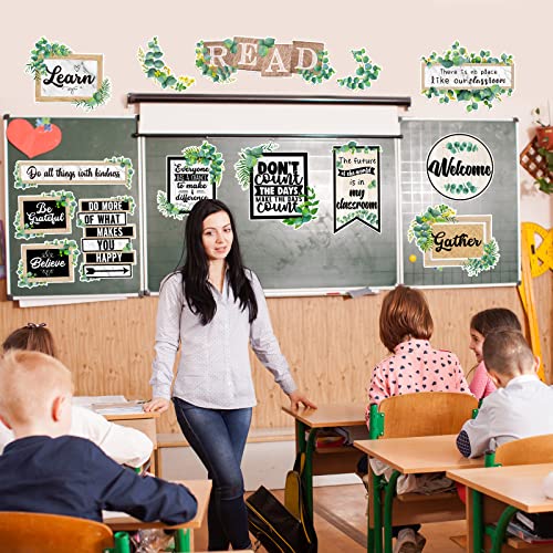 26 Pieces Eucalyptus Classroom Bulletin Board Set Classroom Positive Sayings Accents Inspirational Cutouts Motivational Gallery Signs For Back To School Classroom Office Home Nursery Wall Decoration #TOP6