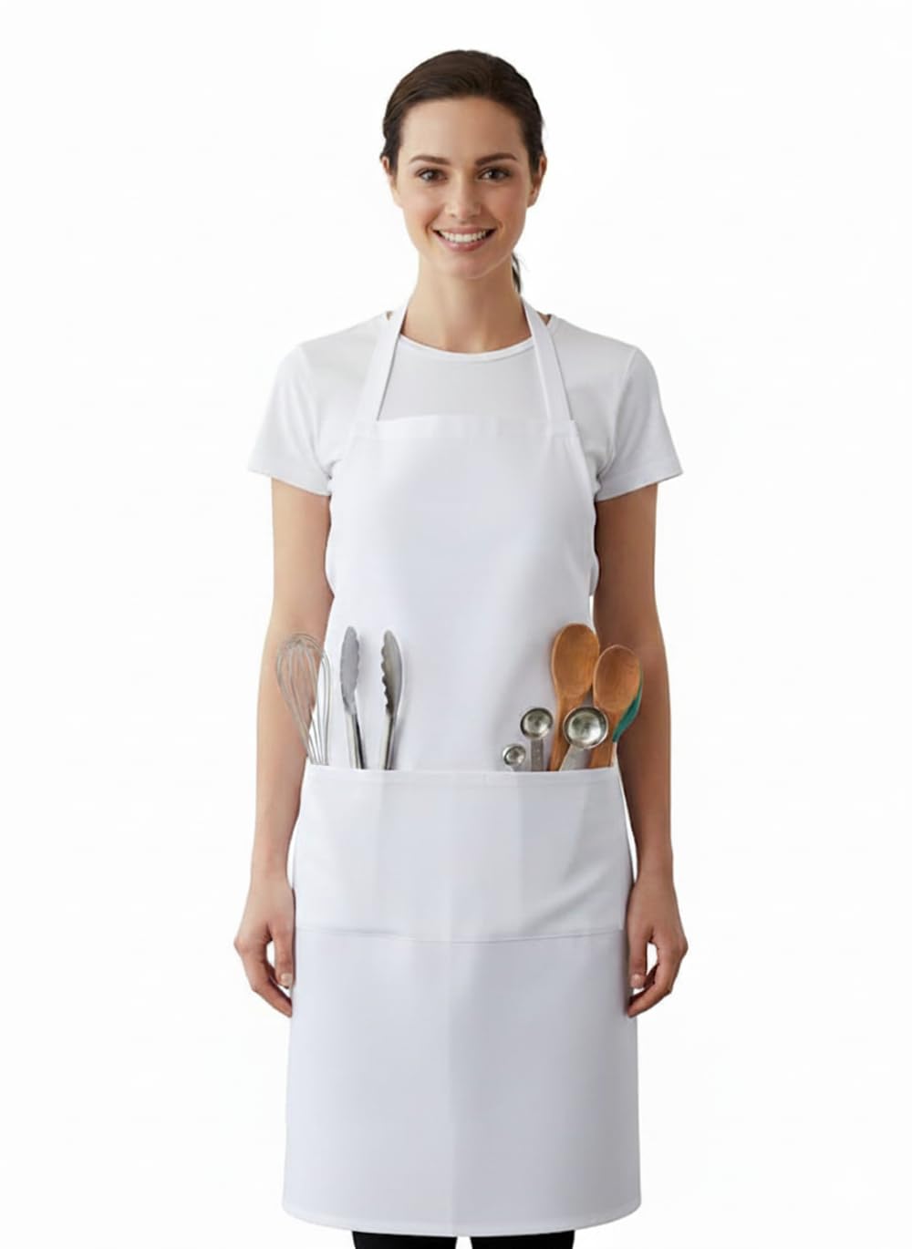Ibex Unisex White (With Pocket) Bib Apron With Pocket, Professional Kitchen Apron For Chefs, Waiters, Cooks, Bar Staff, Catering, White