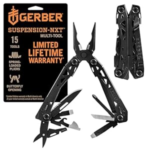 Gerber Gear Suspension-NXT EDC Multitool 15-in-1 Pocket Knife, Needle Nose Pliers and Wire Stripper for Camping and Survival, Black