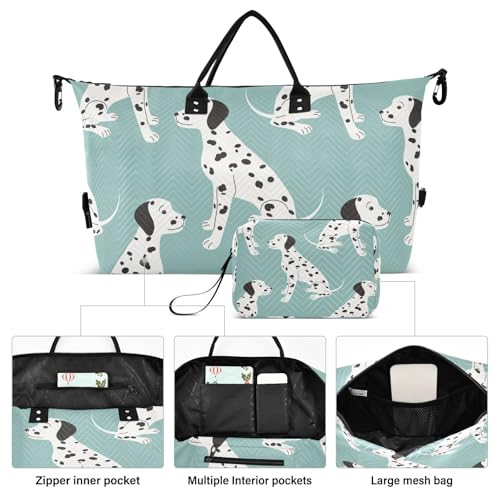 susiyo Cute White Dalmatian Dog Travel Duffel Bags Quilted Gym Bag Weekender Overnight Bags with Small Makeup Pouch2