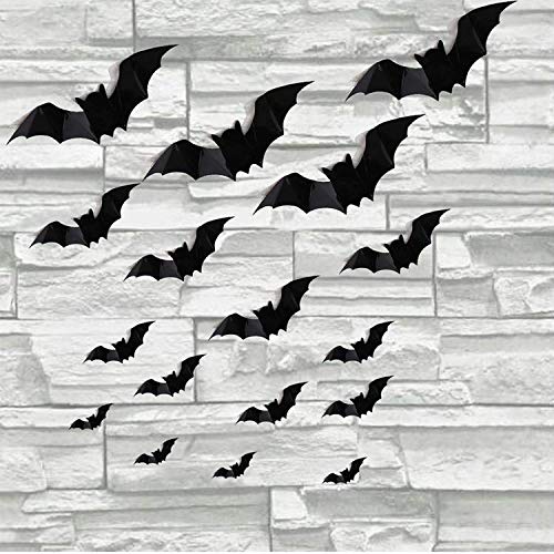 Halloween 3D Black Bats Decoration,4 Different Sizes Realistic PVC Scary Black Bat Sticker for Home Decor DIY Wall Decal Bathroom Indoor Hallowmas Party Supplies,60PCS