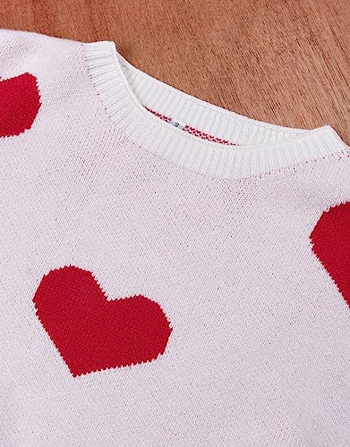 Image of Womens Cute Heart Sweater Crew Neck Long Sleeve Pullover Valentines Sweater