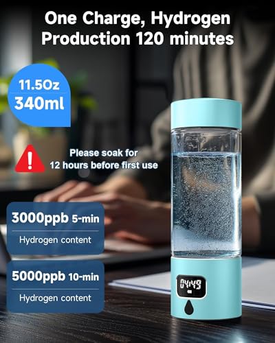 Image of 340ml Portable Hydrogen Water Bottle Generator with PEM-SPE Technology, Glass Exterior & Aluminum Shell, Produces 5000 ppb Hydrogen in 10 Minutes, for Home, Gym, Office & Travel