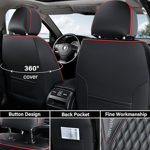 Image of Coverado Front Seat Covers, Waterproof Seat Covers, 2 Pack Nappa Leather Car Seat Covers, Black Seat Covers for Cars, Automotive Seat Covers Universal Car Seat Protector Fit for Most Cars, Black&Red