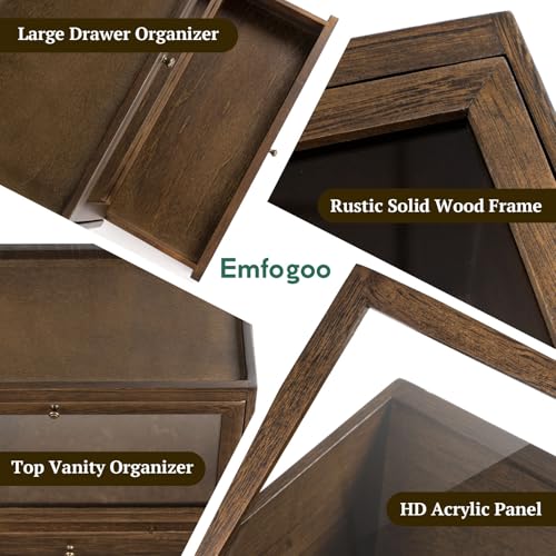 Emfogoo Organizador Perfumes Hombre, 3 Niveles Vitrina para Perfumes con Cajones, Organizador de Perfume de Madera, Expositor Perfume para Mostrar Joyas y Cosméticos, Gran Regalo (Rústico) - imagen 5