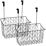 AVLA 2 Pack Over The Cabinet Door Organizer, Grid Storage Baskets with Hooks, Metal Wall Hanging Basket Holder Rack, Wire Kitchen Sink Organization Bin for Bathroom Shampoo, Body Wash