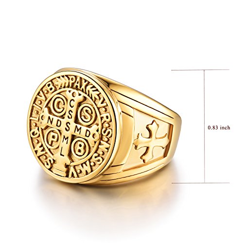 LAOYOU Men's St Benedict Exorcism Ring Stainless Steel Catholic Roman Cross Protection Christmas2