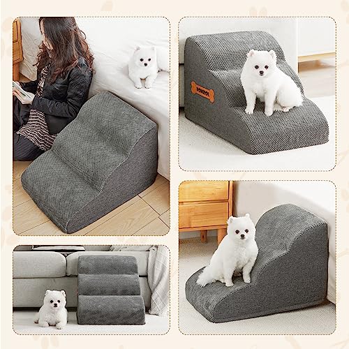 High Density Foam Dog Stairs Ramp For Beds Couches, Romrol Extra Wide Pet Steps With Durable Non-Slip Waterproof Fabric Cover, Dog Slope Stairs Friendly To Small Dogs And Cats Or Pets Joints, 3-Tiers #TOP5