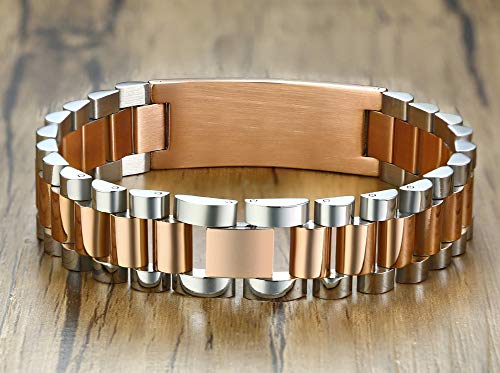 Vnox Medical Jewelry-Two-Tone Custom Engraving Wide Stainless Steel Id Emergency Watchband Link Bracelet,8.5" #TOP3