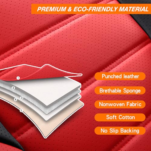 Image of MINGBRON Car Seat Covers Full Set,Black White Car Seat Cover, Car Seat Protector Waterproof, Nappa Leather Car Seat Cushion Fit for Most Cars Red