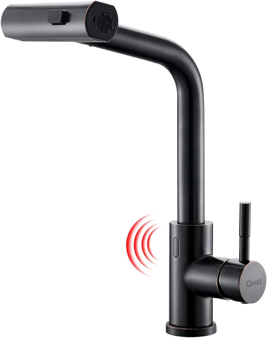 GIMILI Oil Rubbed Bronze Touchless Kitchen Faucet with Pull Down Sprayer, 15” Hight Single Hole Handle Kitchen Sink Faucets