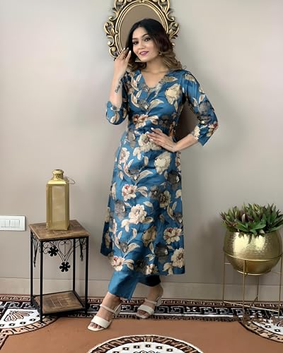 Image of GoSriKi Women's Cotton Blend Printed Kurta with Pant