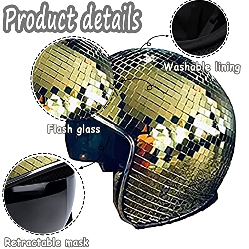 Agsixzlan Disco Ball Helmet,Motorcycle Dj Club Stage Bar Party Decoration Disco Ball Helmet,Glitter Glass Disco Ball Cap Disco Ball Helmet With Retractable Visor (Gold) #TOP5