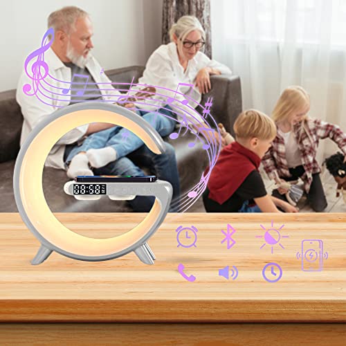 Hcpbrs Intelligent Bluetooth Speaker Wireless Cellphone Charger Led Lamp, Multifunctional Rgb Night Light Alarm Clock & Charging Station, Bedside Lamp Led Night Light Table Atmosphere Lamps (Black) #TOP5