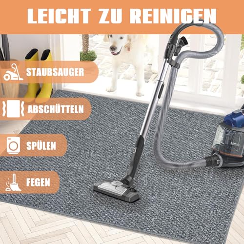 FANGCCC Schmutzfangmatte Innen 50 x 80 cm, rutschfest Fußmatte Außen und Innen, Waschbar Sauberlaufmatte Türmatte, Wasserdicht Eingangsteppich, Absorbierend Fussmatte für Eingang, Haustür, Flur, Grau