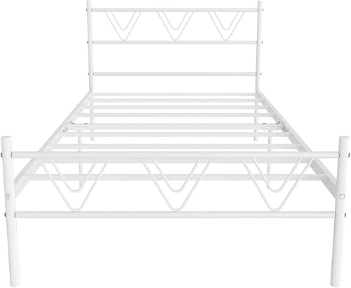 Miniatura 3 de Marco de cama individual blanco con cabecero, marco de cama individual no necesita somier, no chirriante, marcos de cama de tamaño individual