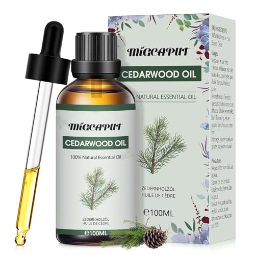 MIGCAPUT Aceite Esencial de Cedro 100ML, Aceite de Fragancia de Cedro Premium, Aceite Esencial de Aromaterapia para Humidificador, Difusor, Baño, Vela de Bricolaje, Jabón, Perfume