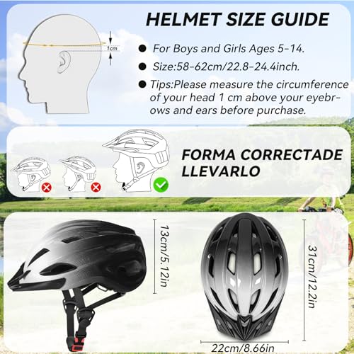 PQETBV Kinder Fahrradhelm, Verstellbarer Kinderhelm für Jungen und Mädchen im Alter von 3–16 Jahren, Fahrradhelm Kinder mit Abnehmbarem Visier, Sicherheitshelm für Skateboard, Roller, Roller, Sport