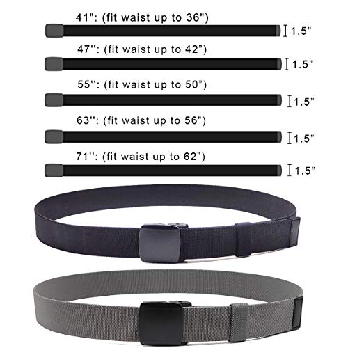 Hoanan 2-Pack Elastic Stretch Belt, Men’s Plus Size No Metal Nylon Tactical Hiking Belt(Black/Grey-Up To 42") #TOP4