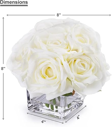 Miniatura 4 de Flores artificiales en jarrón, arreglos florales falsos en jarrón con agua sintética para bodas, mesa de comedor (crema)