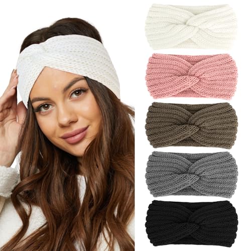 CIEHER 5 Pieces Knit Wide Winter Headbands for...