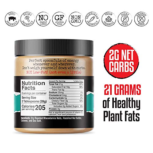 FBOMB Macadamia Nut Butter: Keto Fat Bombs, Natural Roasted Macadamia Nuts | High Fat, Low Carb Snack, Energy | Paleo, Healthy, Keto Snacks | Macadamia Hazelnut - 8oz Jar - Thumbnail 6