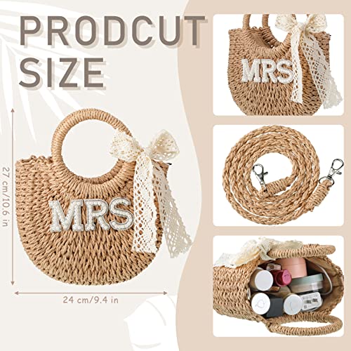 Bride Gift Bride Straw Purse Mrs Handwoven Bag Rhinestone Letter Bag Bachelorette Honeymoon Wedding Bridal Shower(Mrs)