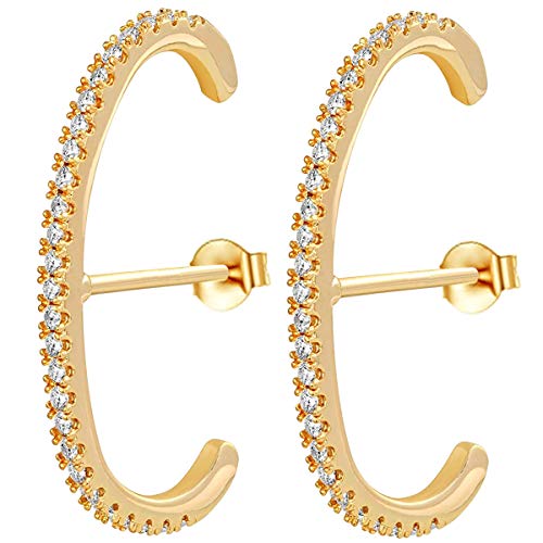 Unique Gold Hoop Earrings for Women 14K Gold Plated Cubic Zirconia Cuff Earrings Stud Stacking Earring