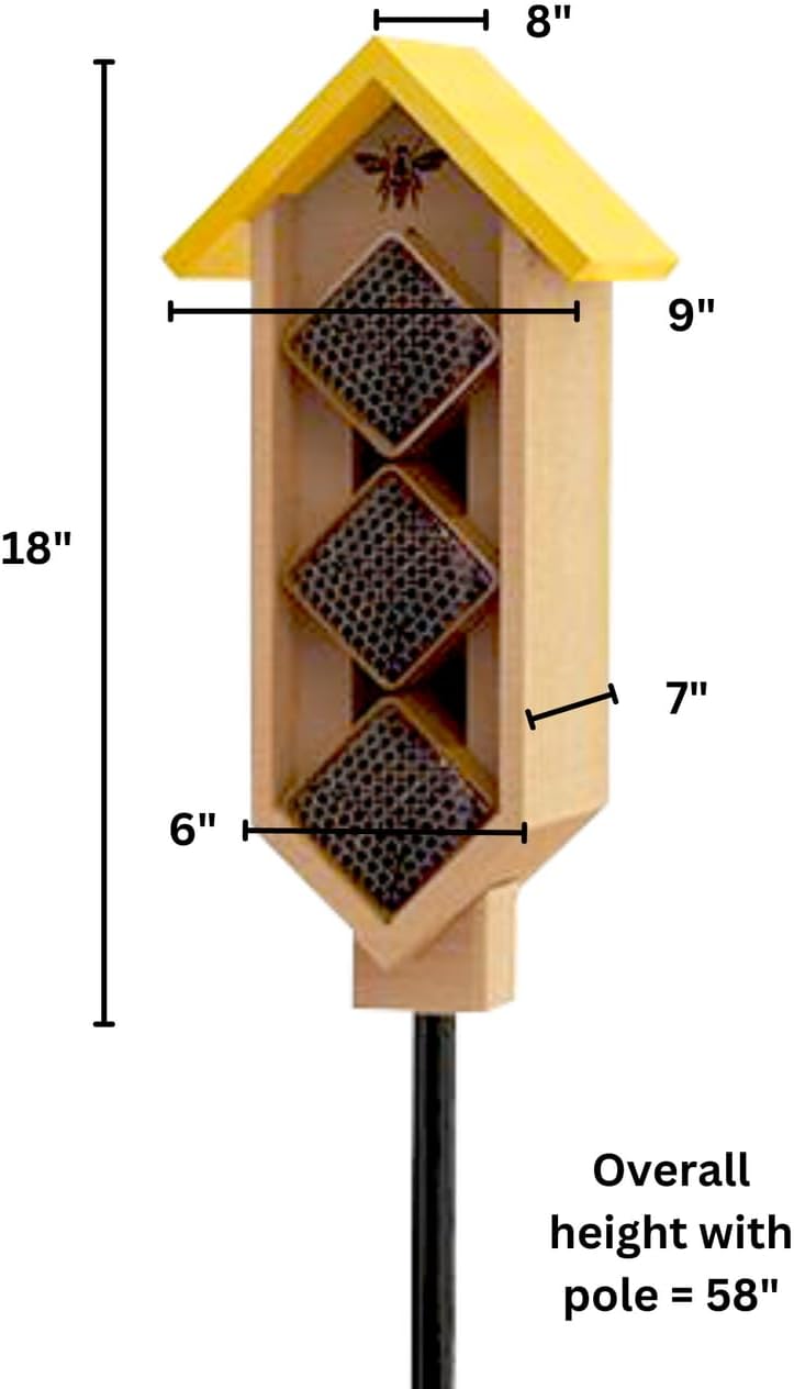 JCs Wildlife Save Our Bees Please 3-Teir Diamond Yard Stake Mason Bee House