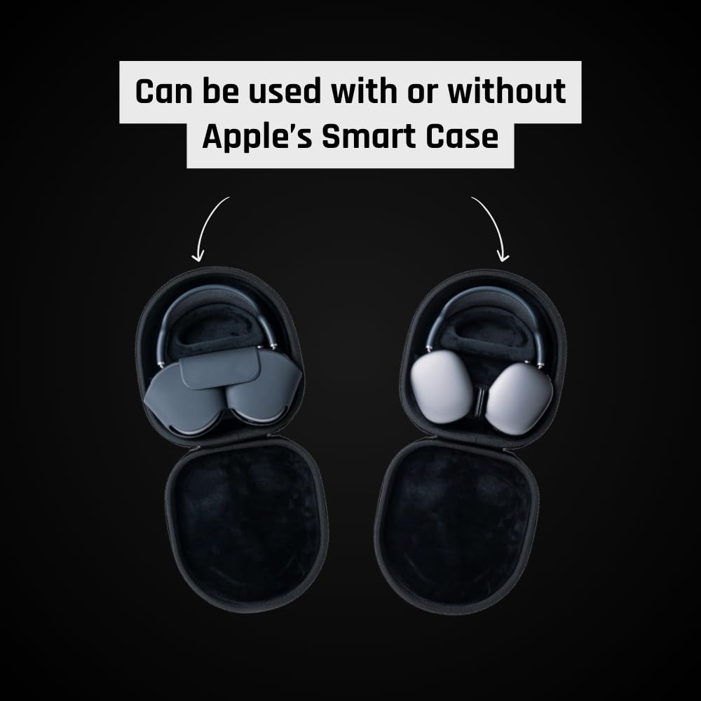 Custodia rigida per AirPods Max | Magnete extra potente per garantire la modalità Sleep | Pelle vegana e cerniera in metallo | Protegge le cuffie da graffi e urti | Confezione regalo (nero)