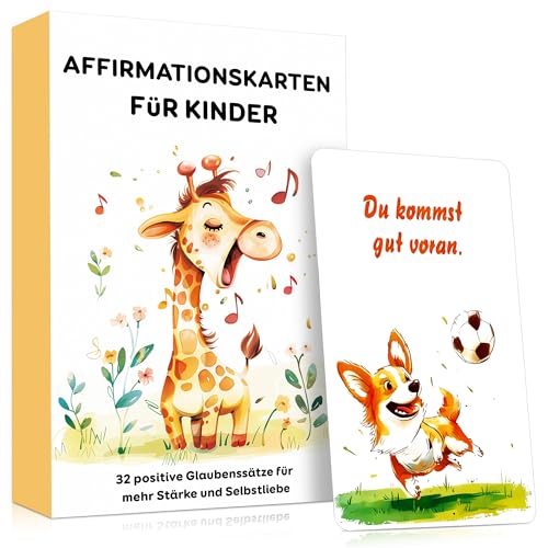 32 Stück Entdeckerkarten Kinder Deutsch - Lernkarten mit positiven Affirmationen für Mädchen &Jungen ab 4 Jahren, Achtsamkeitskarten Spiel zur Förderung von Konzentration & Emotionen