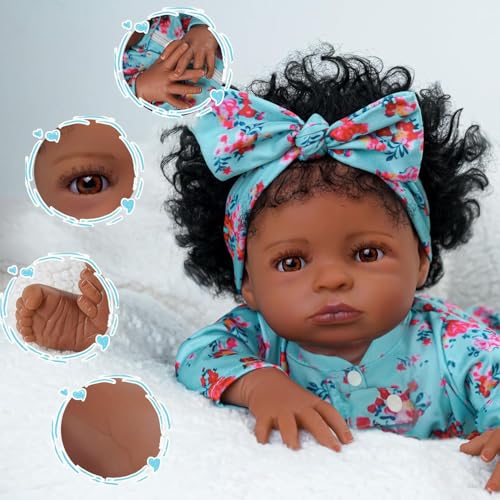 Brastoy Bebê Reborn Boneca Realistic de Silicone Menina Negra Cabelos Cacheados Original 55cm (Menin