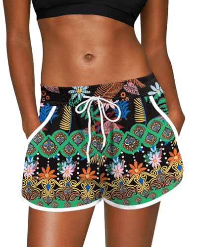 Image of For G and PL Women Summer Floral Beach Boardshorts with Pockets Swim Trunks