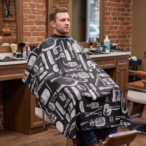 Delantal negro lavable para cortar el pelo con hebilla regulable 4