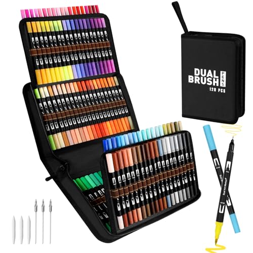 Rotuladores Lettering 120 Colores Punta Pincel Doble Punta Rotuladores, Para Niños Adultos, Kit para Dibujar Mandalas Graffiti Caligrafía