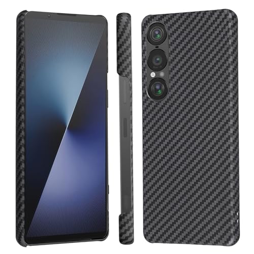 【 Antimam】SONY Xperia 1 VII 用 ケース アラミド繊維製 極薄&超軽量 カーボン風 ソニー エクスペリア1 vii スマホカバー 指紋防止 耐衝撃 全面保護カバー xperia 1 vii (ブラックファイバー)