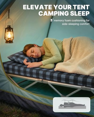 Image of GAIALOOP 3 Inch Memory Foam Camping Mattress, Dual Layer Thick Sleeping Camp Pad for Car Tent Cot, Roll-Up Portable Glamping Floor Bed for Guests Sleepover