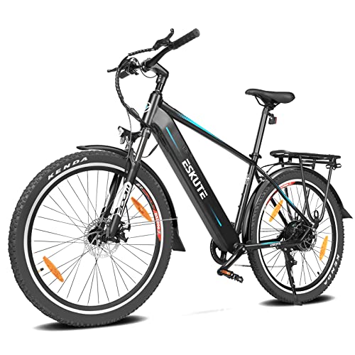 ESKUTE ebike Netuno E-Trekkingbike mit Schutzblech und Gepäckträger 27,5” E-Bike mit 36V 14.5Ah Samsung-Zellen Akku bis zu 120 km, 250W Motor und Shimano 7 Gang Elektrofahrrad für Damen und Herren Cover