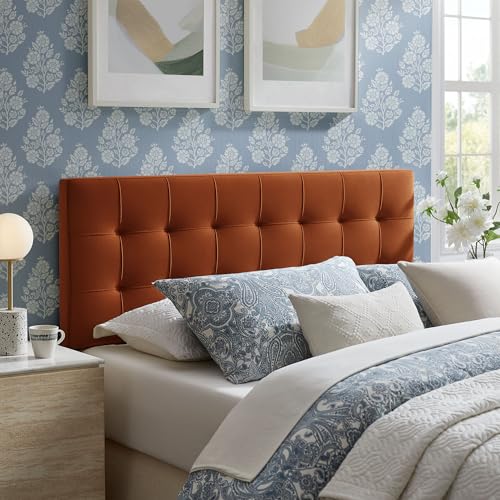 Image of Modway Lily Performance Velvet King Size Headboard with Biscuit Tufting in Rust - Stain-Resistant Upholstery with Padded Design and 5 Height-Adjustable Mounts