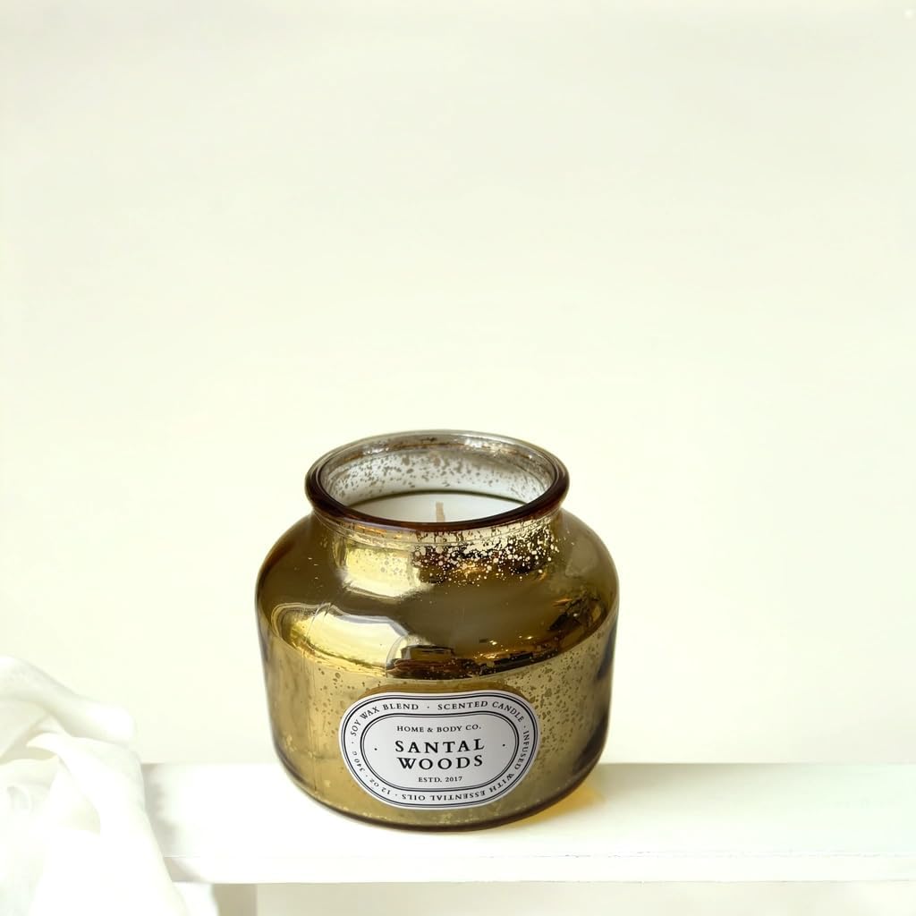 Home&Body Company Scented Candles 12 OZ Fragranced Candle, Soy Blend Wax, Infused with Essential Oils, Home Fragrances, Aromatherapy Home Scented Candles Gift, Scent: Santal Woods