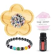 Soulnioi Crystal Set of Chakra Beads Bracelet and 20g Crushed Stone with Wooden Flower Shape Tray...