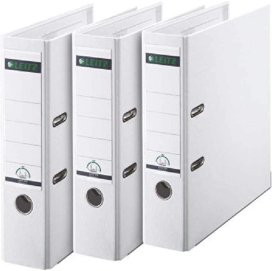 Leitz Lever Arch File, White, A4, 80 mm spine, Pack 3, Plastic